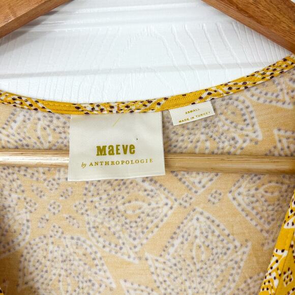 Anthropologie Maeve Fête Wrap Yellow Printed Asymmetrical Midi Dress XS EUC - Picture 6 of 9